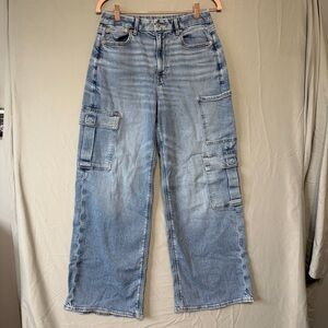 American Eagle Womens Curvy Super High Rise Baggy Wide Leg Jeans Size 8 Indie